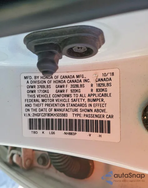 2019 Honda Civic Sport from USA, damaged, VIN 2HGFC2F80KH505983